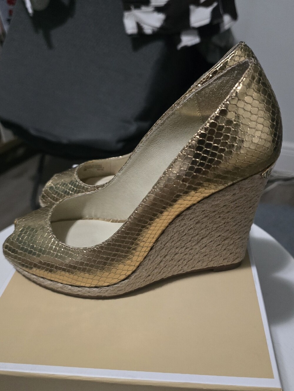 Michael Kors Metallic Gold Peep-Toe Wedge Espadrilles
